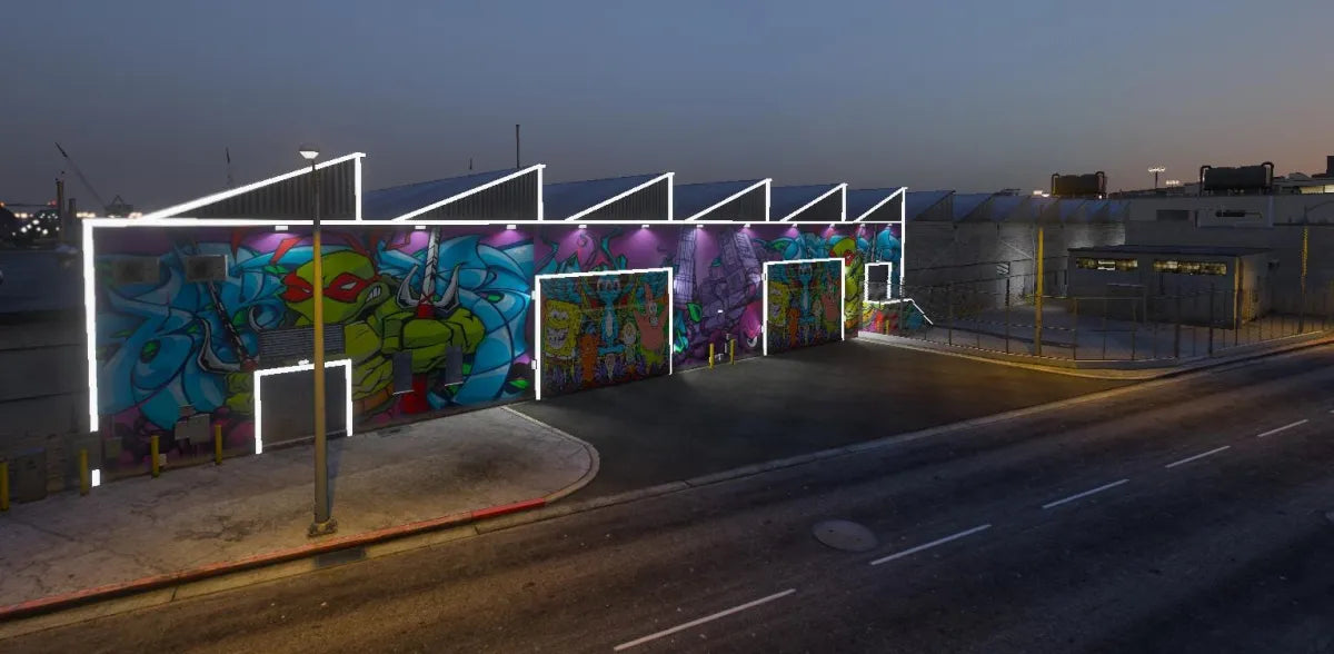 Airport Mechanic | Fivem Ready | MLO | Auto Garage | graffiti-covered warehouse neon trim